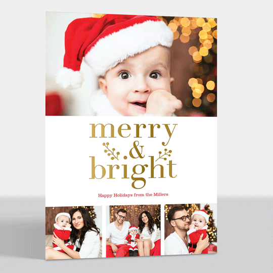 Merry & Bright Gold Foil Photo Cards
